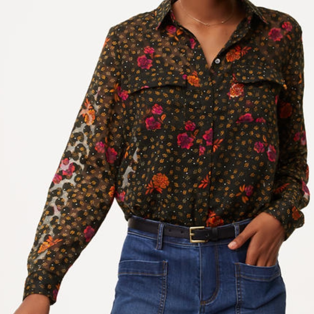 LOFT Petite Fall Floral Utility  Blouse.